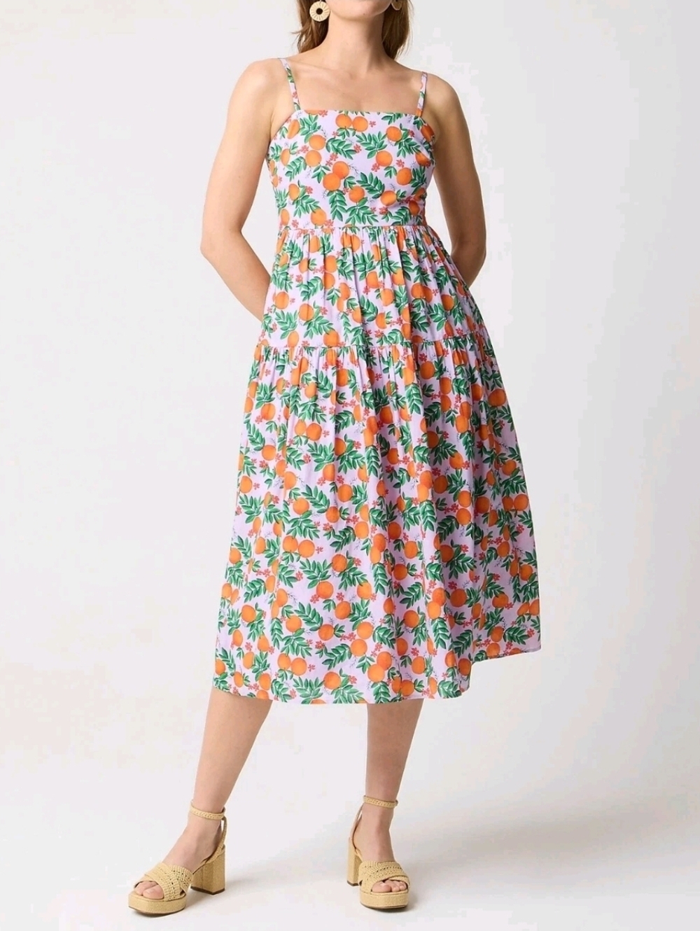 J. Crew Strappy Oranges Printed Midi Dress